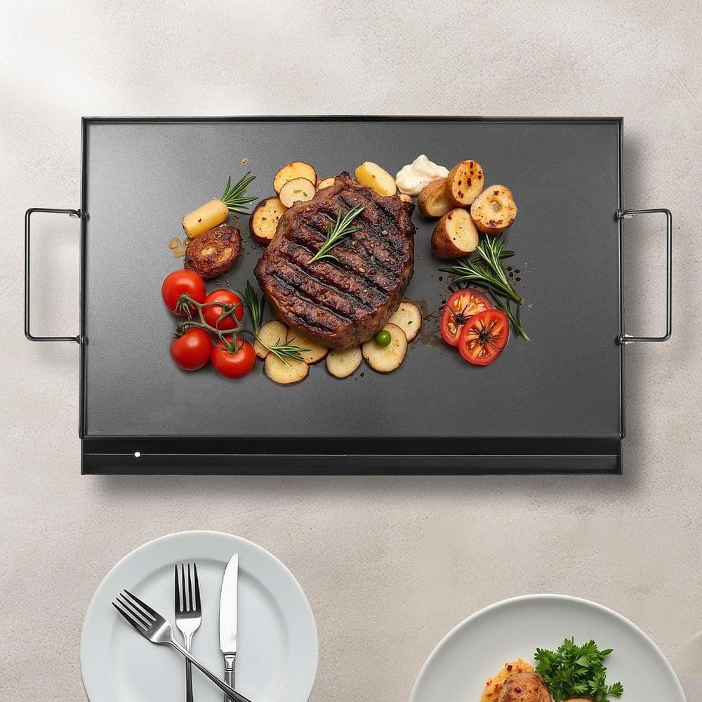 Carbon Steel Griddle, Portable Family Cookware with Handle, 24x16 in. Universal Flat Top Rectangular Plate - thumbnail 8