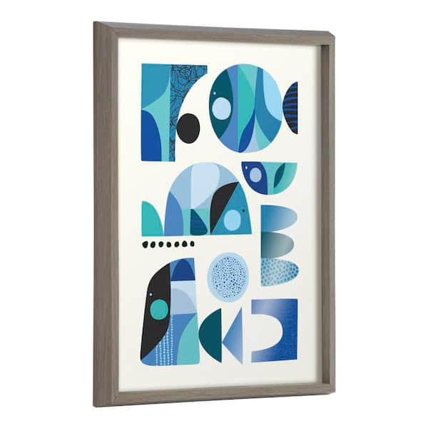 Blake "Mid Century Fish Blue" by Rachel Lee 3 Birdies Studio Fish Framed Glass Art Print 18 in. x 24 in.