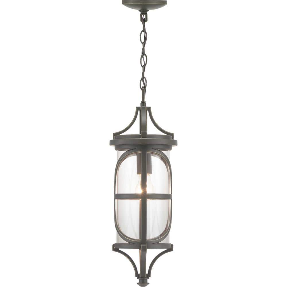 Antique Bronze Glass Hanging Lantern with Clear Shade