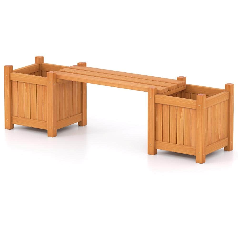 42 in. Fir Wood Planter Box Bench with 2 Side Raised Garden Beds and 330 lb. Seat Capacity, Orange
