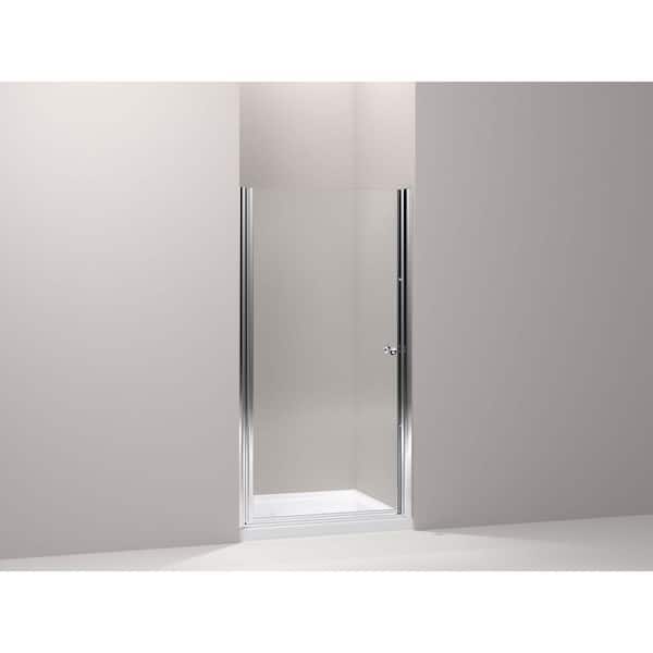 KOHLER Fluence 34 in. x 65-1/2 in. Semi-Frameless Pivot Shower Door in Bright-Silver with Handle