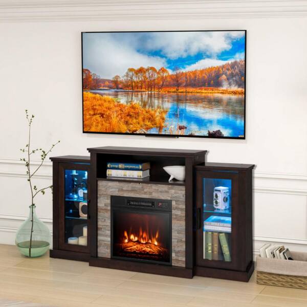 59 in. Freestanding Electric Fireplace TV Stand in Dark Brown with 16-Color Led Lights for TVs up to 65 in.