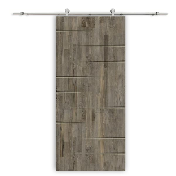 CALHOME 30 in. x 80 in. Weather Gray Stained Solid Wood Modern Interior Sliding Barn Door with Hardware Kit