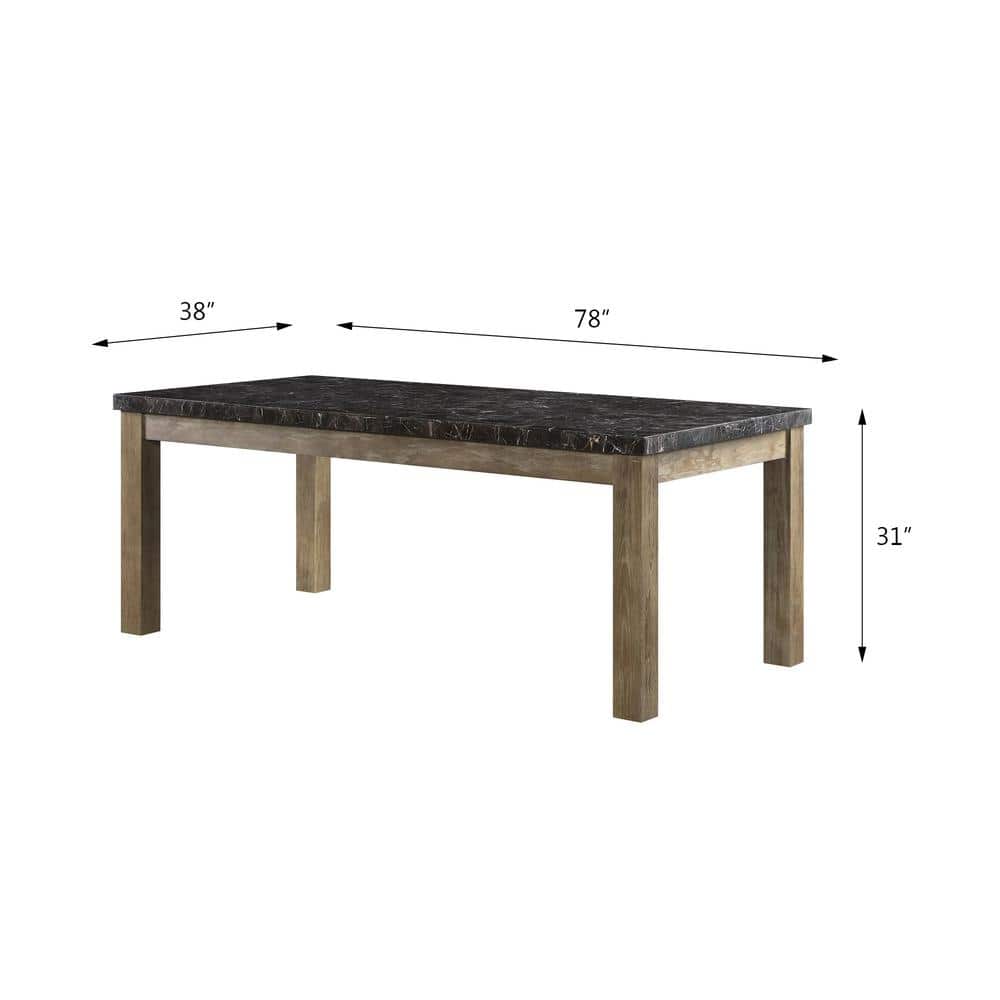 Transitional Oak and Marble Rectangular Dining Table