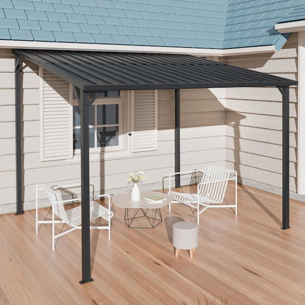 IMAGACFUN Outdoor Pergola 8 ft. x 10 ft. Metal Inclined Roof Wall