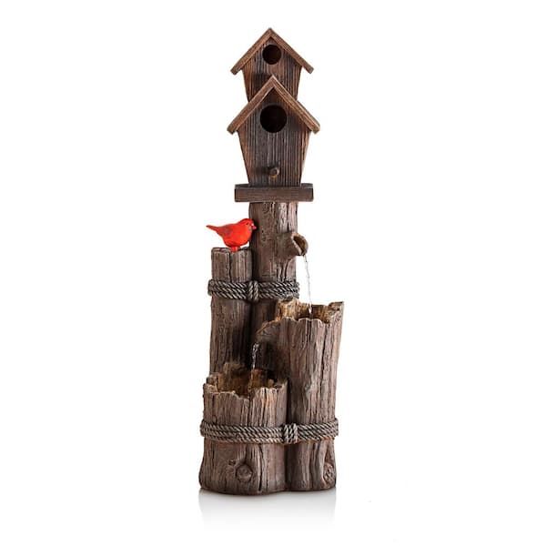 35 in. Tall Outdoor 3-Tier Birdhouse Water Fountain Yard Art Decor