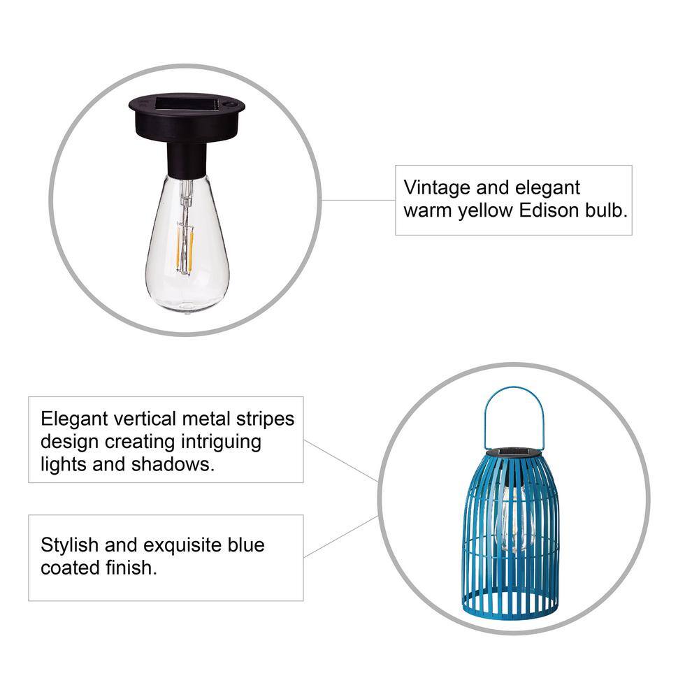 9.75" Blue Metal Solar Powered Hanging Lantern