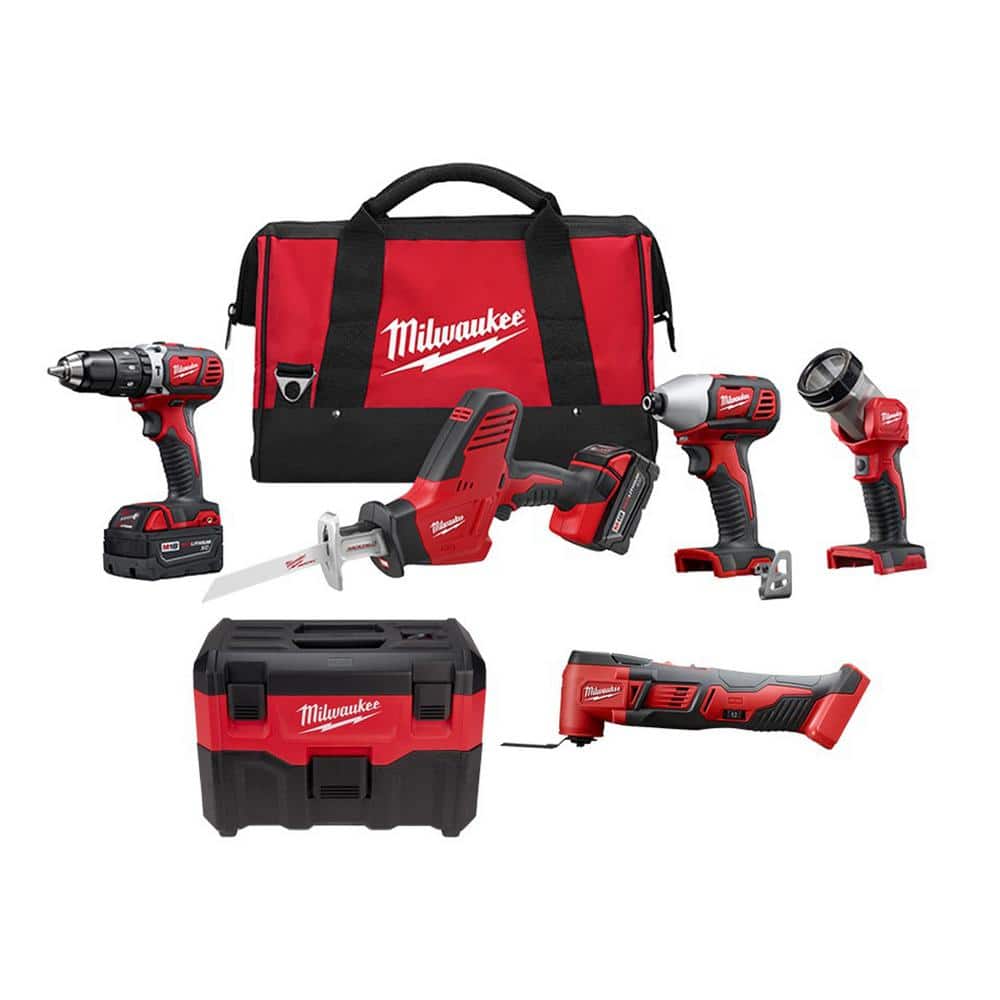 Milwaukee M18 18V Lithium-Ion Cordless Combo Tool Kit (4-Tool) with Wet/Dry Vacuum and Multi-Tool -  2695-24-vmulti