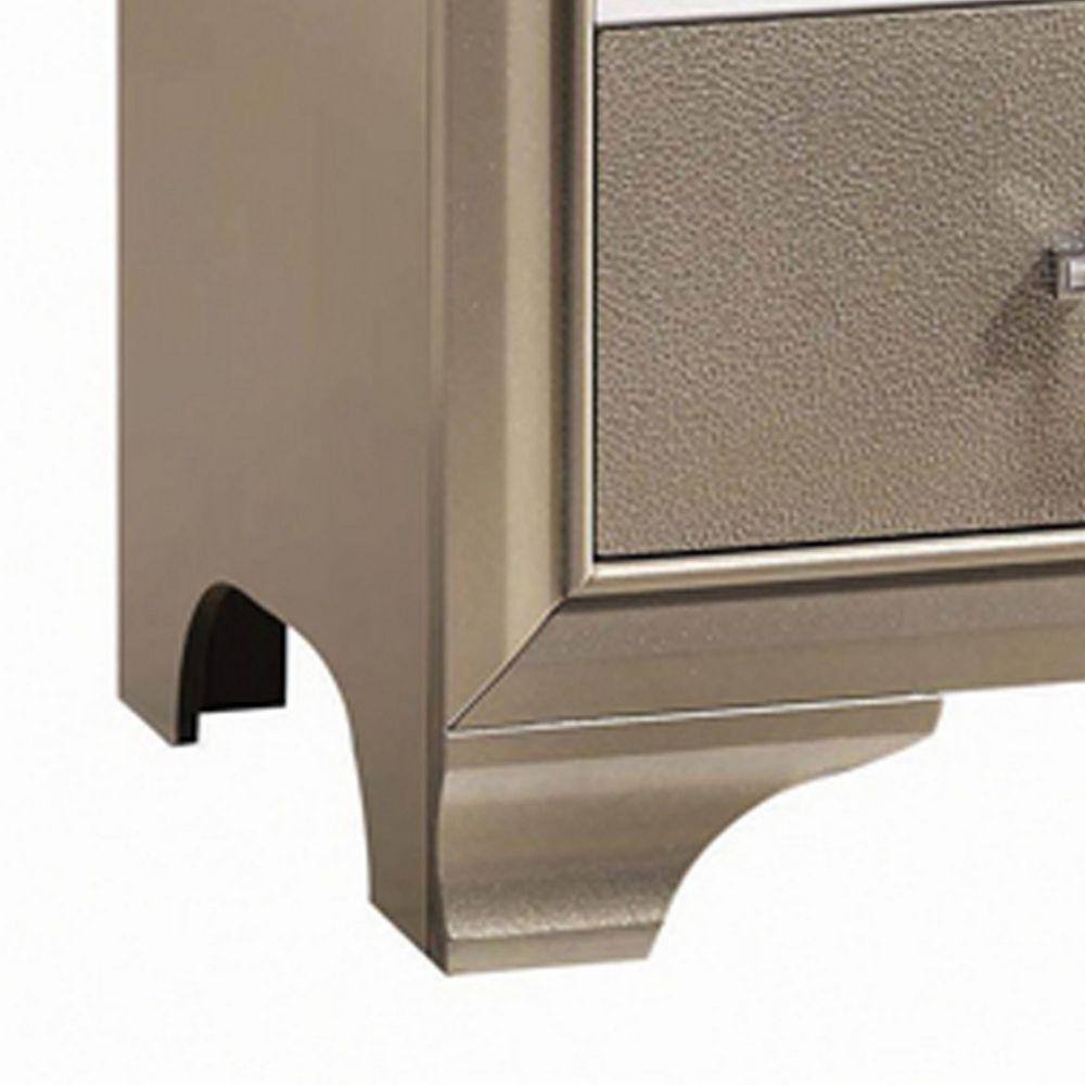 Champagne Silver Mirrored 2-Drawer Nightstand with Chrome Accents