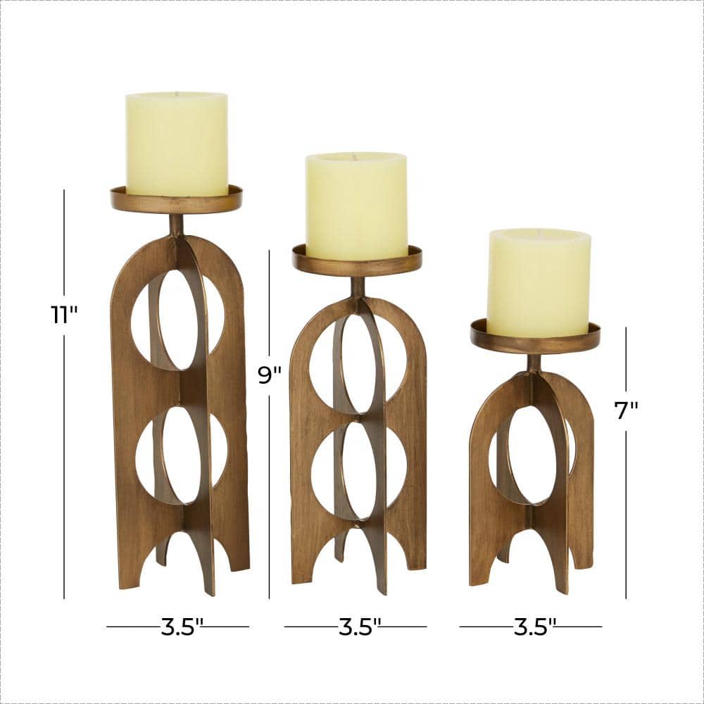 Elegant Trio Gold Metal Pillar Candle Lantern Set