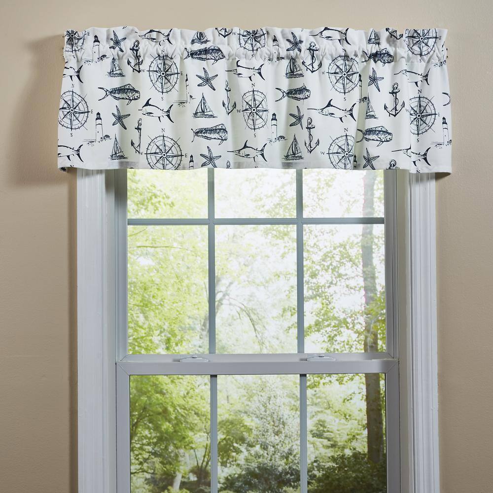 Nautical Navy and White Cotton Rod Pocket Valance