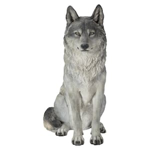 Sitting Grey Wolf Garden Statue