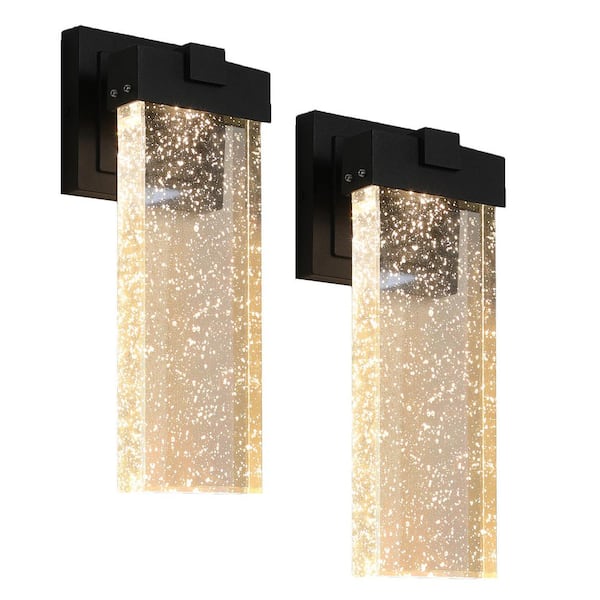 12 in. Bubble Glass Integrated LED Black Hardwired Aluminum Outdoor Wall Light Sconce(2-Pack)