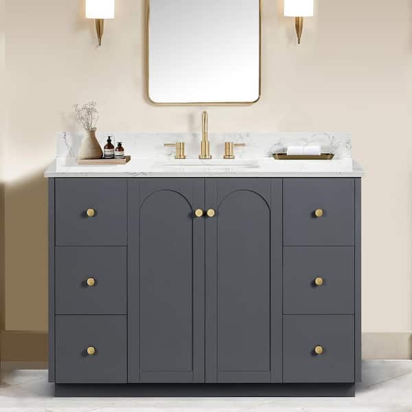 Anabelle 48 in. Single Sink Charcoal Grey Bath Vanity with Engineered Carrara Marble Top (Assembled)