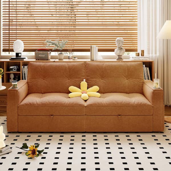 Boyel Living 73.2 in. Orange Corduroy Twin Size 2-Seat Sleeper