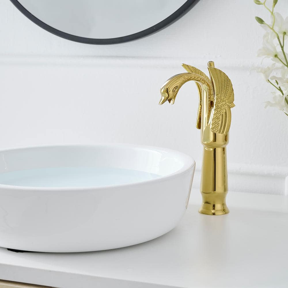 Polished Gold Swan Single Handle Vessel Sink Faucet