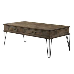 Roberto 44 in. Rectangle Oak Color Wood Coffee Table With Metal Legs And 2 Drawers
