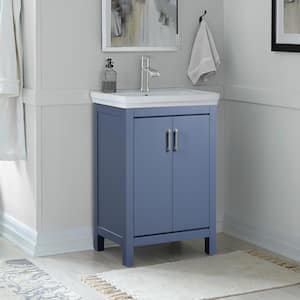 Bailey 24 in. W x 16 in. D x 35 in. H Single Sink Freestanding Bath Vanity in Steel Blue with White Vitreous China Top