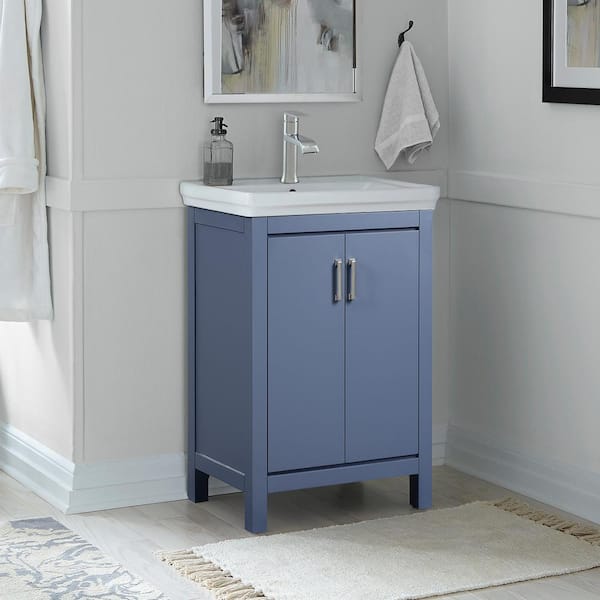 Home Decorators Collection Bailey 24 in. W x 16 in. D x 35 in. H Single Sink Freestanding Bath Vanity in Steel Blue with White Vitreous China Top