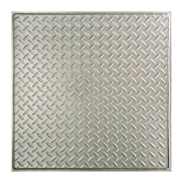 Fasade Diamond Plate 2 ft. x 2 ft. Revealed Edge Vinyl Lay-In Ceiling Tile in Brushed Aluminum
