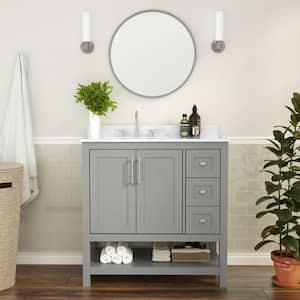 36 in. W x 19 in. D x 38 in. H Bathroom Vanity in Gray with White Stone Top