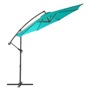 9.5 ft. Steel Cantilever UV Resistant Offset Patio Umbrella in Turquoise Blue