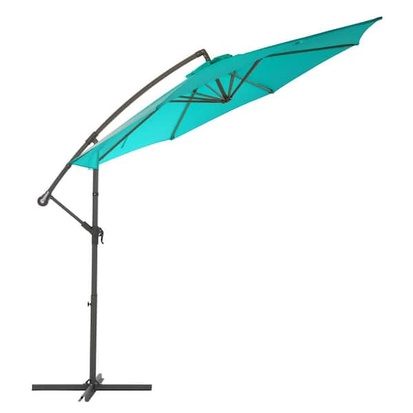 CorLiving 9.5 ft. Steel Cantilever UV Resistant Offset Patio Umbrella in Turquoise Blue