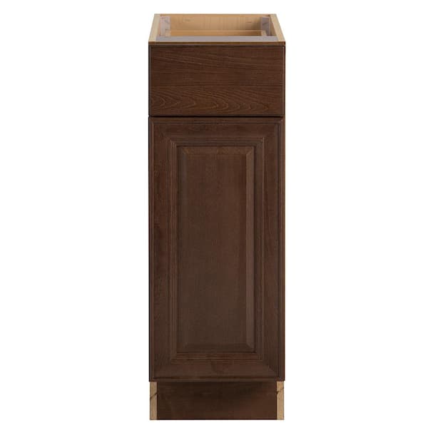 Hampton Bay Benton Assembled 12x34.5x24 in. Base Cabinet with Soft Close Full Extension Drawer in Butterscotch