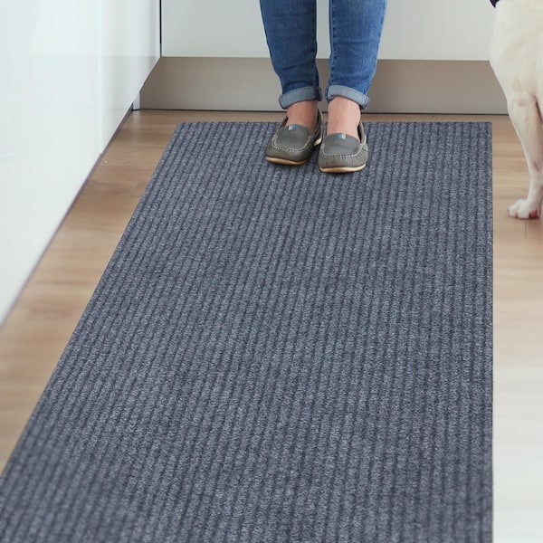 Sweet Home Stores Ribbed Waterproof Non-Slip Rubber Back Solid Runner 2 ft. W x 20 ft. L Gray Rug Polyester Garage Flooring