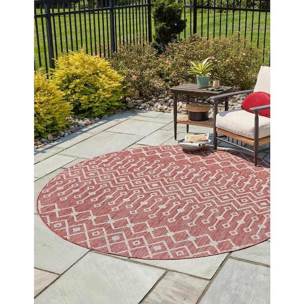 Unique Loom Outdoor Trellis Area Rug (7' x 10' - Rust Red)