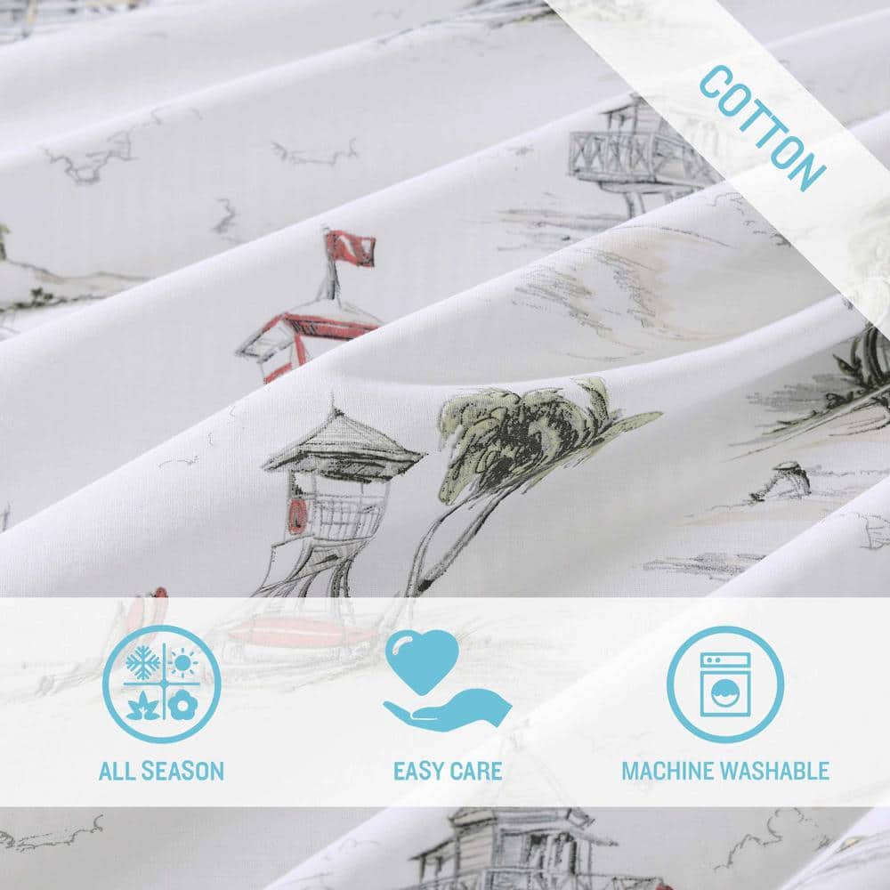 King Size Gray Cotton Coastal Duvet Cover Set