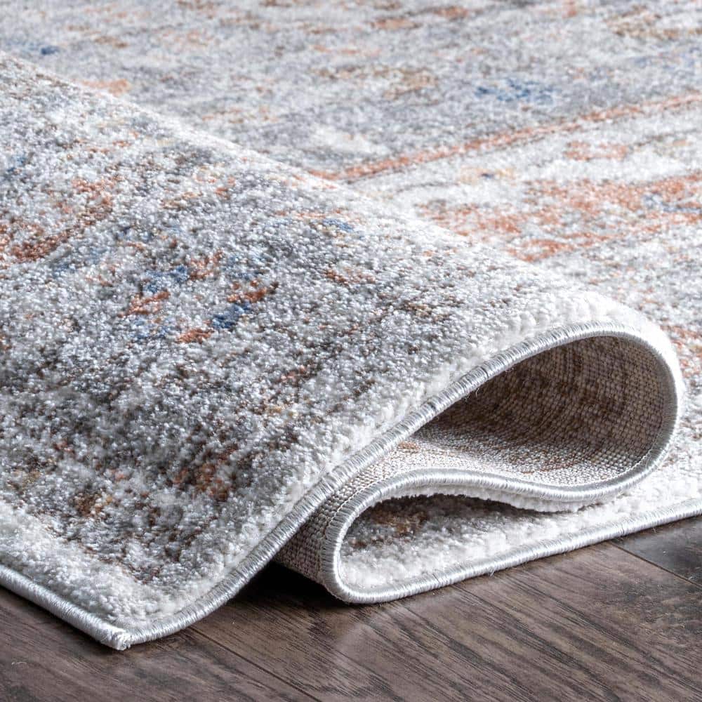 Gray and Beige Vintage Floral Synthetic Area Rug 3' x 5'