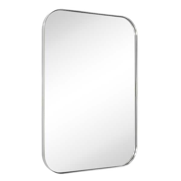 TEHOME Mid-Century 22 in. W x 30 in. H Rectangular Stainless Steel Framed Wall Mounted Bathroom Vanity Mirror in Brushed Nickel