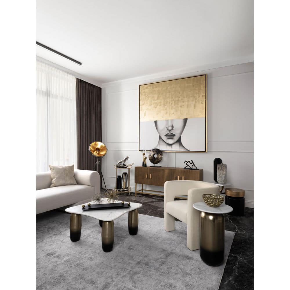 White Marble and Gold Metal Square Coffee Table