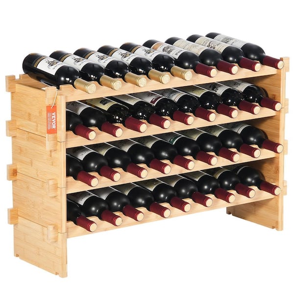 VEVOR 36-Bottle Stackable Modular Wine Rack, 4-Tier Solid Bamboo