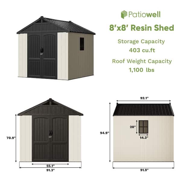 Patiowell 8 ft. W x 8 ft. D Resin Plastic Outdoor Storage Shed