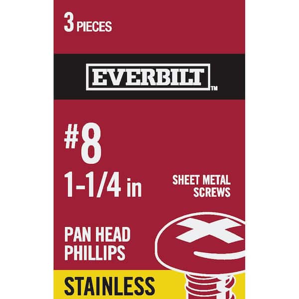 Everbilt #8 x 1-1/4 in. Phillips Pan Head Stainless Steel Sheet Metal Screw (3-Pack)