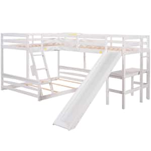 Twin Over Full Wood Bunk Bed with Twin Size Loft Bed with Desk&Slide(White)