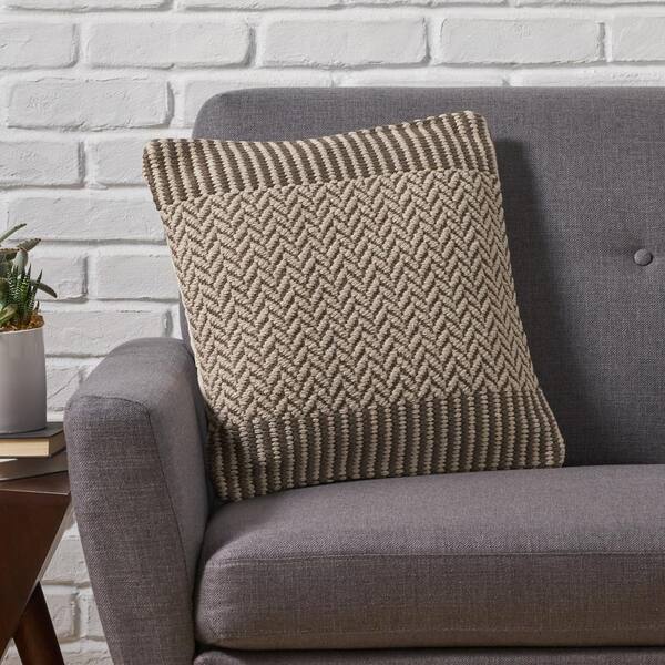 Noble House Ardmore Boho Cotton Throw Pillow in Taupe and White