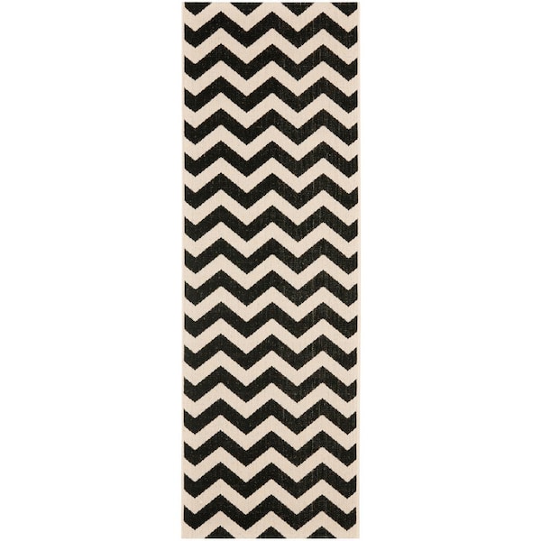 SAFAVIEH Courtyard Black/Beige 2 ft. x 14 ft. Geometric Indoor/Outdoor Patio  Runner Rug