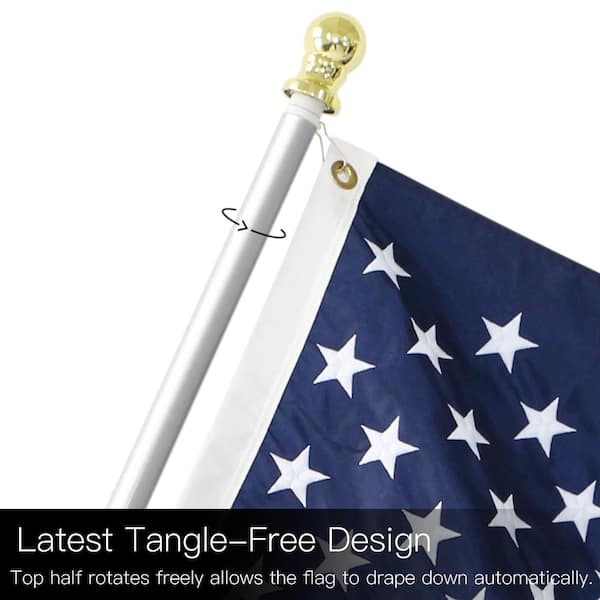 Wall-mount Aluminum Heavy Duty Flag Pole 6' Spinner Tangle Free Flagpole Kit