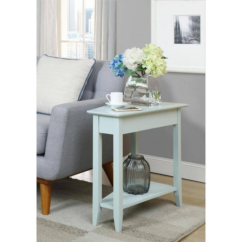 Triangular Birch Wood Wedge End Table in Sea Foam Blue