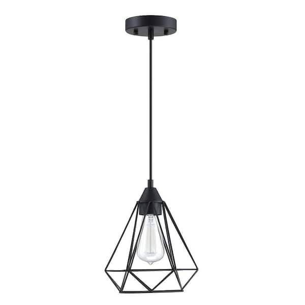 INNOBULE 1-Light  Lantern Chandelier with Black Diamond-Shaped Metal Outer Cage