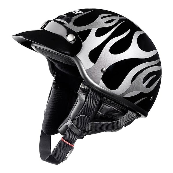 Raider Small Adult Deluxe Flat Black with Flame Half Helmet
