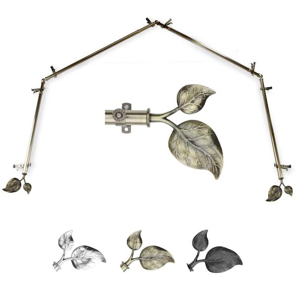 EMOH 13/16" Dia Adjustable 4-Sided Bay Window Curtain Rod 28 to 48" (each side) with Botany Finials in Antique Brass