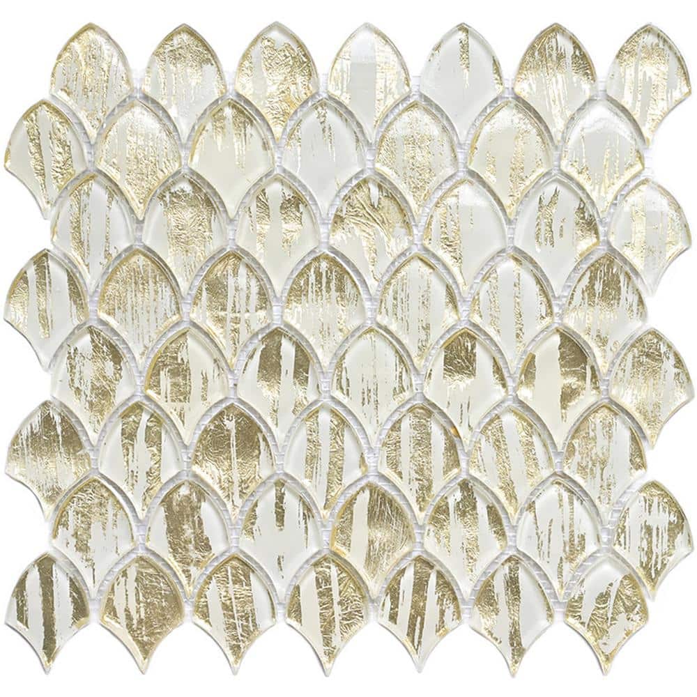 "Majeste 4"" x 6"" Glossy Gold and White Glass Mosaic Fan Shape Wall and Floor Sample Tile (0.13 sq. ft./Piece) (1-Pack)" price history on PriceWatchPro
