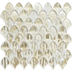 Majeste Glossy Gold and White 10.8 in. x 11.3 in. Glass Mosaic Wall and Floor Tile (8.48 sq. ft./case) (10-pack)