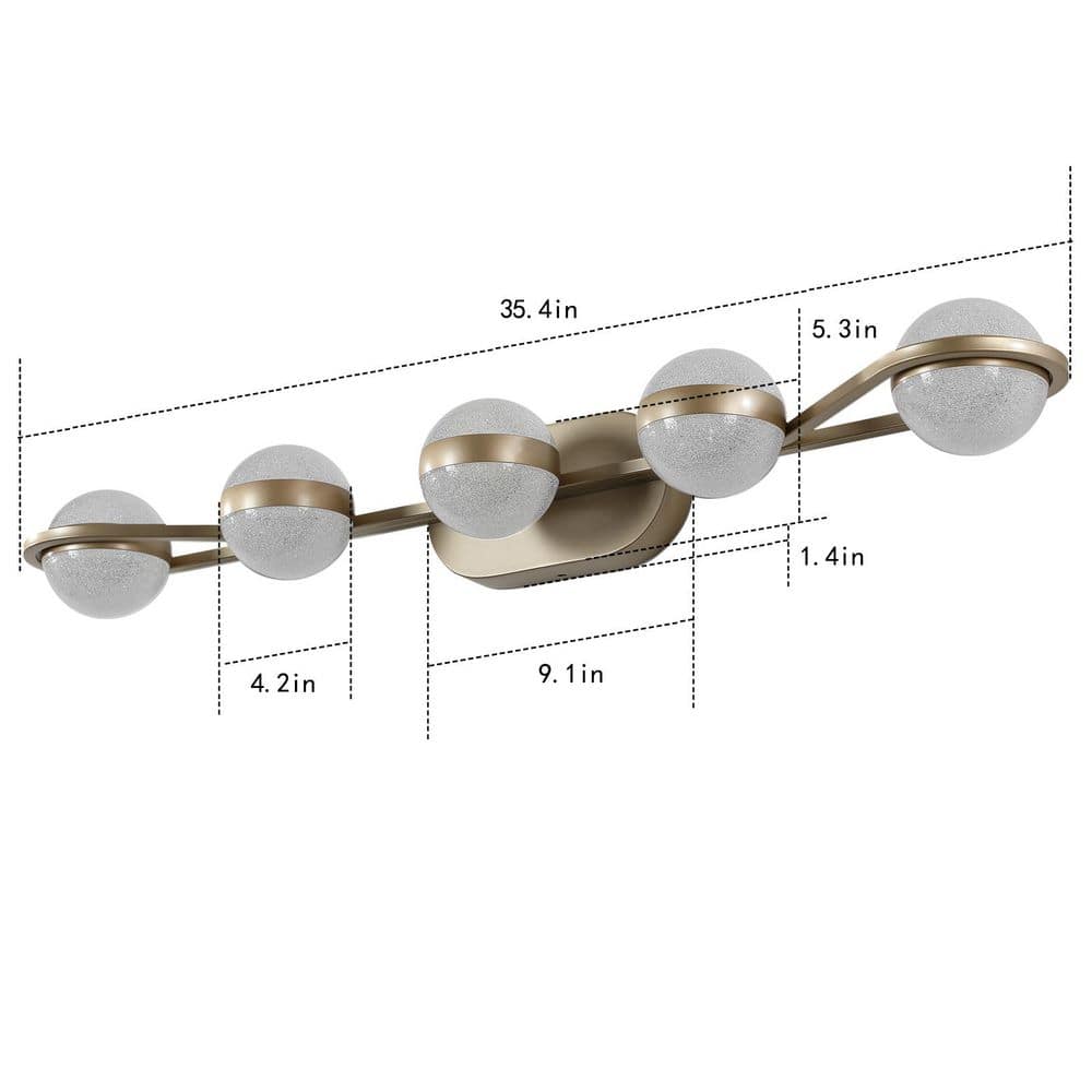 Modern Champagne Gold 5-Light LED Vanity Light,Wall Mount Fixture with Crystal Sand Acrylic Shades for Bathroom Mirror price history on PriceWatchPro