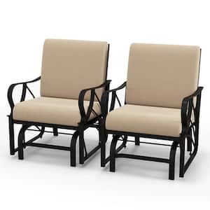 2-Pieces Patio Glider Chair Metal Outdoor Glider with Seat with Tan Cushions Backyard Poolside