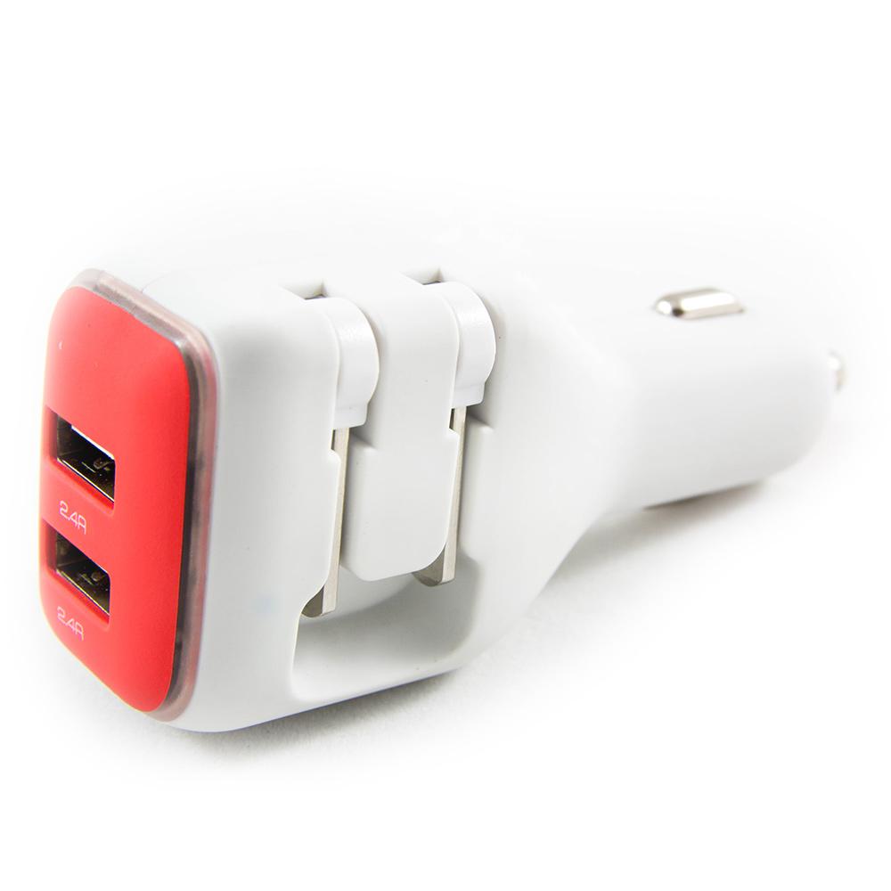 DualX Dual USB Charger for Car And Home, Red